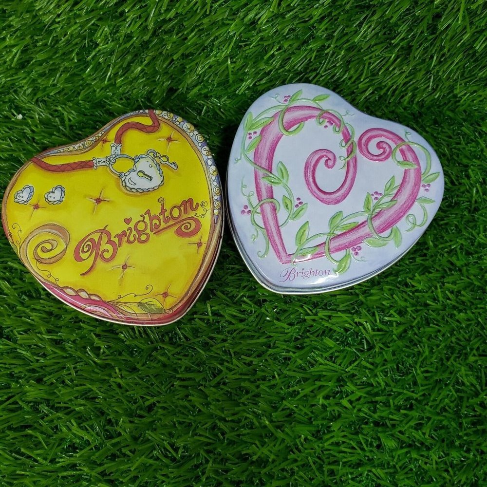 2x Brighton Heart Shaped Jewelry Metal Tins Empty